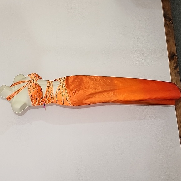 Excite Dress Vintage Cut Out Sequined Halter Neck Orange Size 8 - Picture 7 of 16